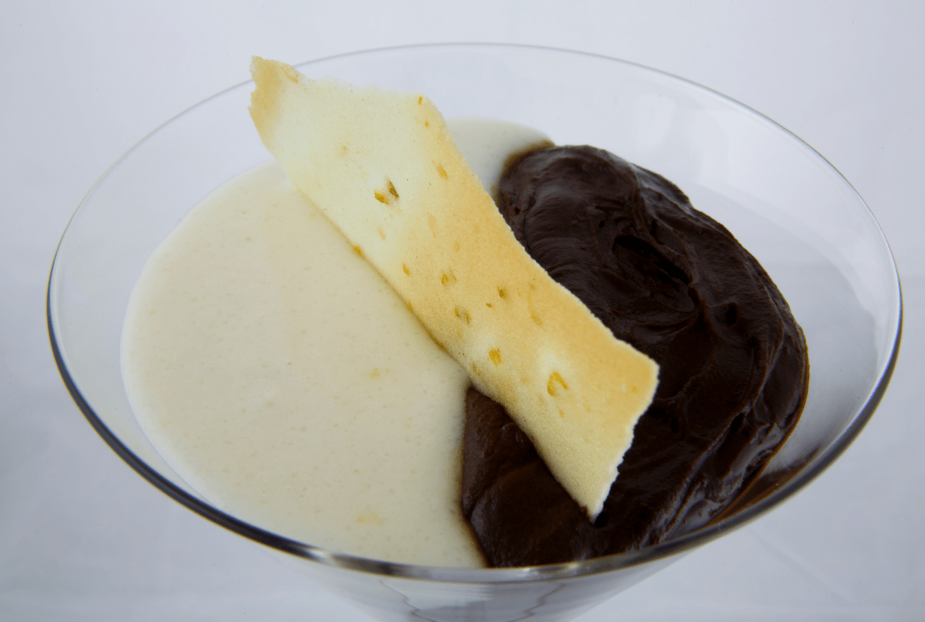 arroz con leche y mousse de chocolate